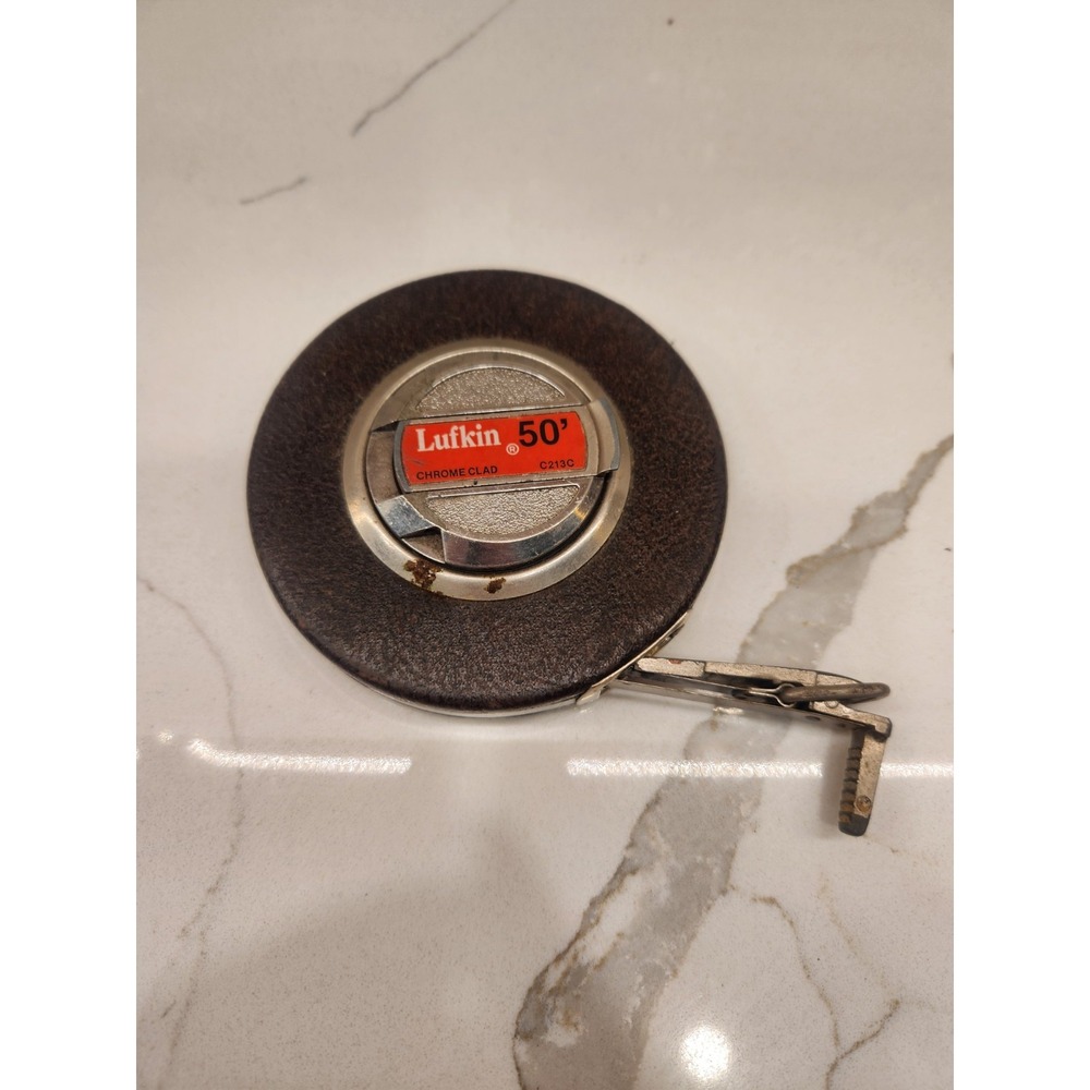 Vintage Lufkin 50Ft Chrome Clad Tape Measure C213C Folding Crank Wheel